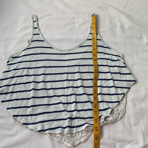 Super Flowy lace low back tank top, ivory, navy blue stripes, size M, - Picture 5 of 6